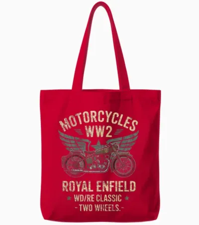 Royal Enfield Wd/re Classic Motorrad Ww2 Langarmshirt Tote Bags - Red