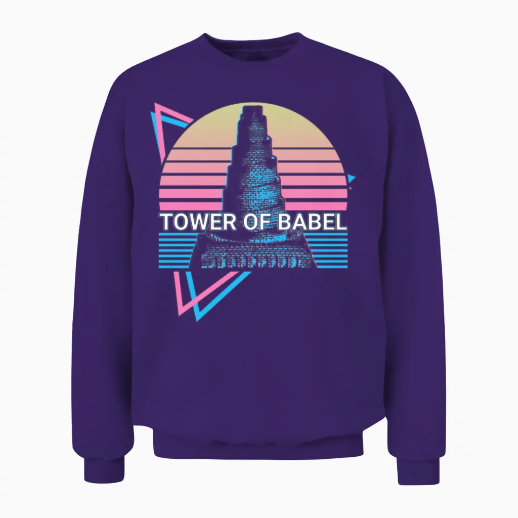 Tower of Babel Retro Unisex Sweatshirt in Purple