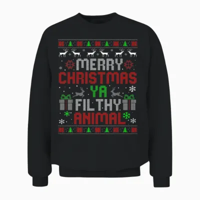 Merry Christmas Animal Filthy Ya Xmas Family Pajama Unisex Sweatshirt - Black