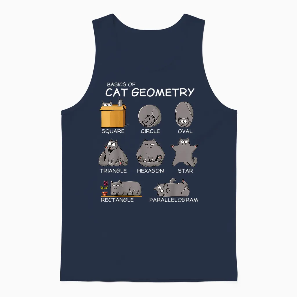 Cat Geometry Math Funny Cat Gifts for Cat Dad, Cat Mom, Kids T-Shirt, Small, Black Unisex Tank Top in Navy