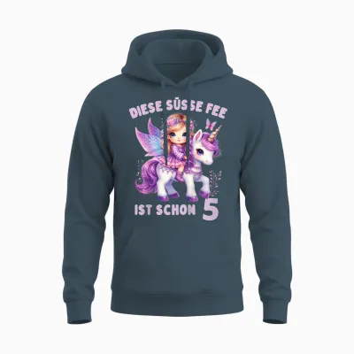 Geburtstag 5 Jahre Mädchen, Fee, Einhorn, 5. Geburtstag Feen Unisex Hoodie - Dark Heather