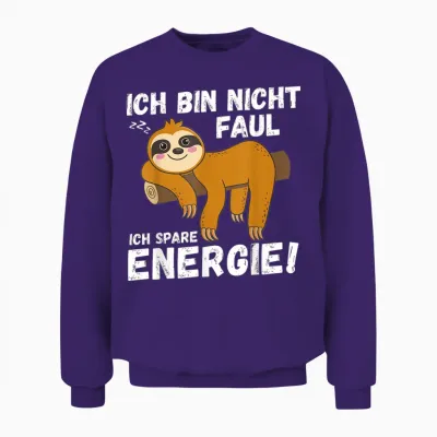I Am Not Faul Save Energy Sloth Funny T-Shirt, Black Unisex Sweatshirt - Purple