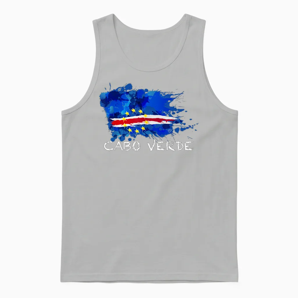 Cabo Verde Flagge Mit Weißem Text Unisex Tank Top in Ash
