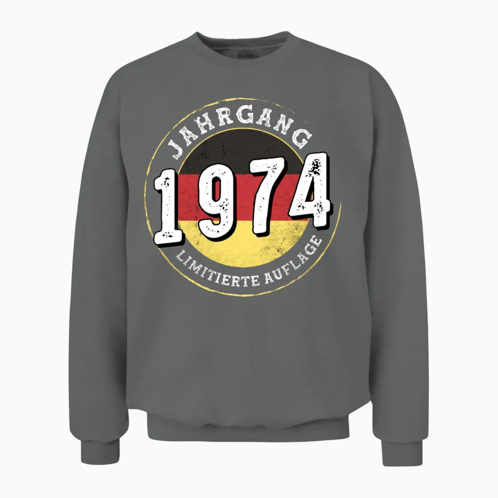 Limitierte Auflage 50 Years Old Jahrgangs 1974 Unisex Sweatshirt in Graphite Heather
