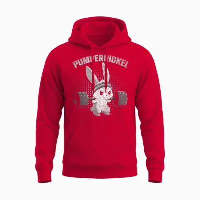 Pumpernickel Fitness Bunny Easter Bunny Gym Rabbit T-Shirt, Black Unisex Hoodie - Red