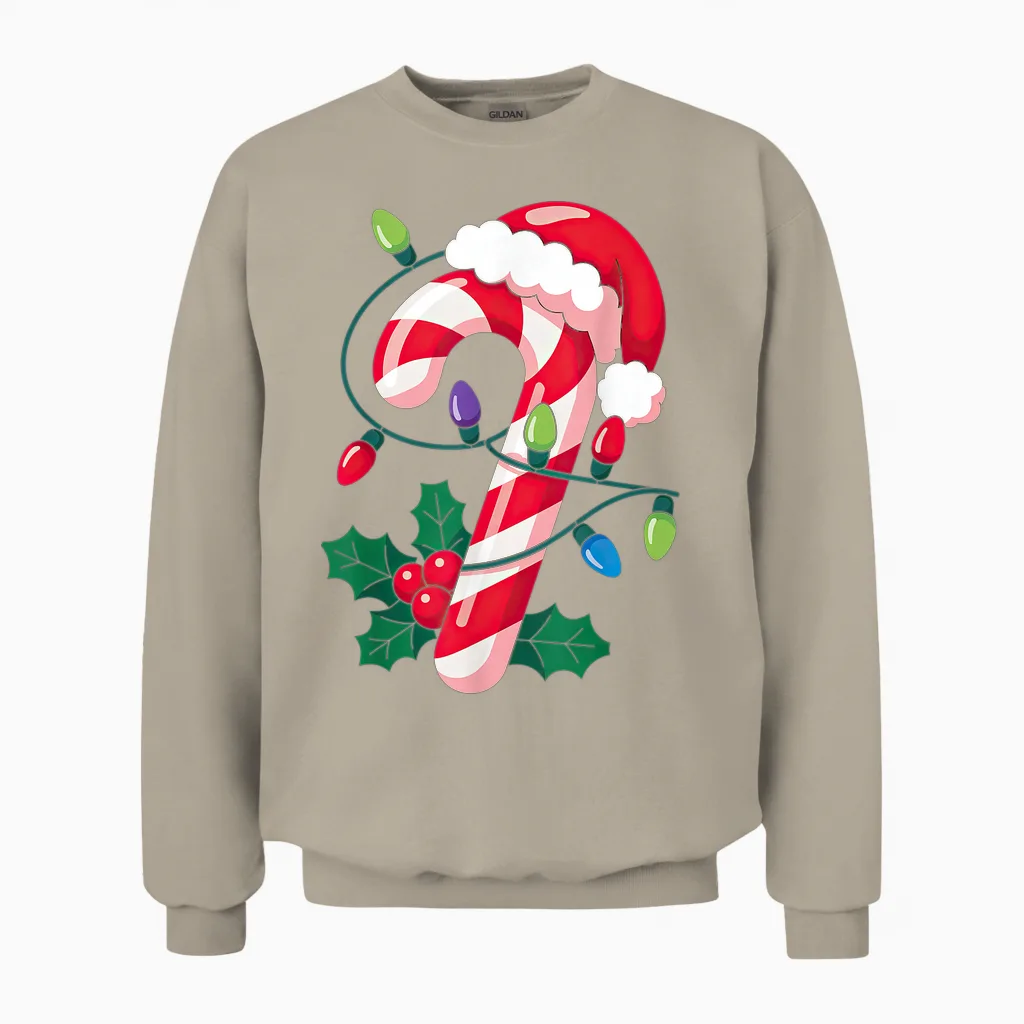 Candy Cane Christmas Design for Boys Girls Kids Adults Unisex Sweatshirt in Sand