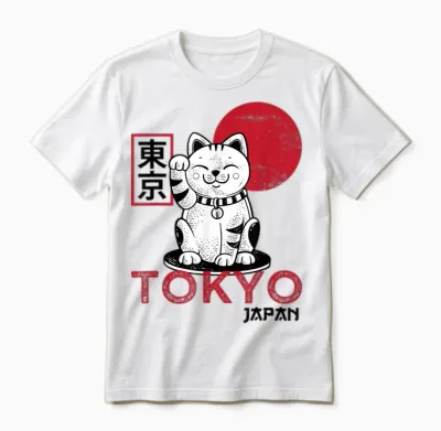Maneki Neko Cat Lucky Charm Waving Arm Kawaii Anime Japan Tokyo Unisex T-Shirt - White