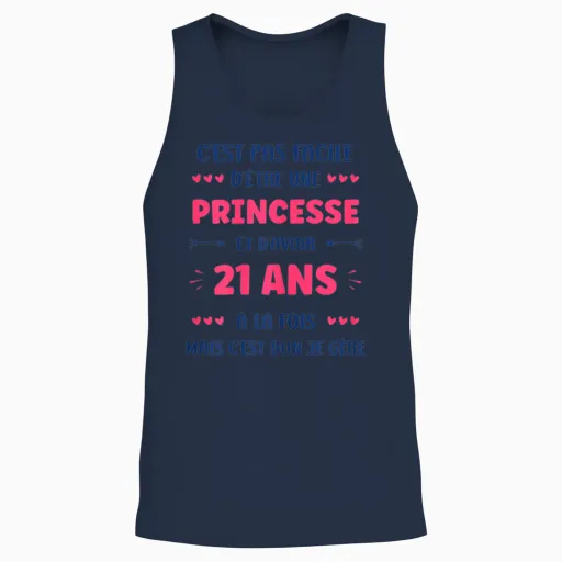 Funny Girl 21 Years Funny Princess Birthday 21 Years T-Shirt, White, Female X-Small Unisex Tank Top - Navy