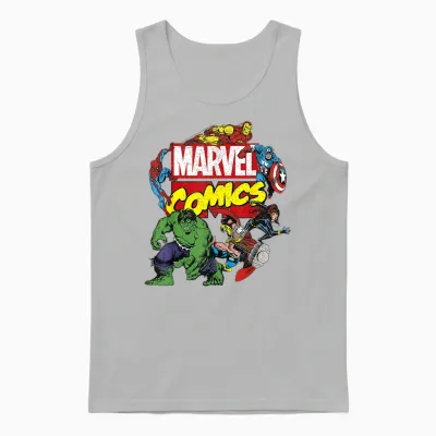 Marvel Comics Avengers Group Shot Around Logo Unisex Tank Top - Ash
