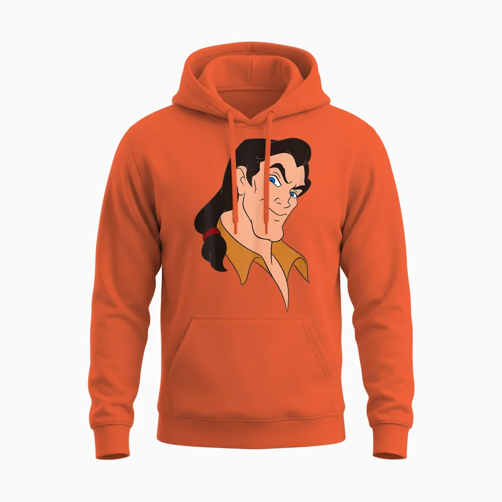 Disney Villains Gaston Beauty and the Beast Big Face Costume Unisex Hoodie in Orange