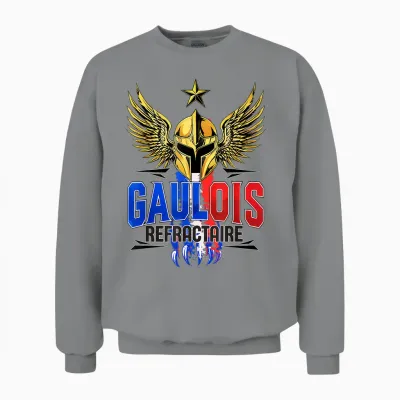 Gaul Refractaire - Patriotic Humour and French Pride T-Shirt, Black, S Unisex Sweatshirt - Sport Grey