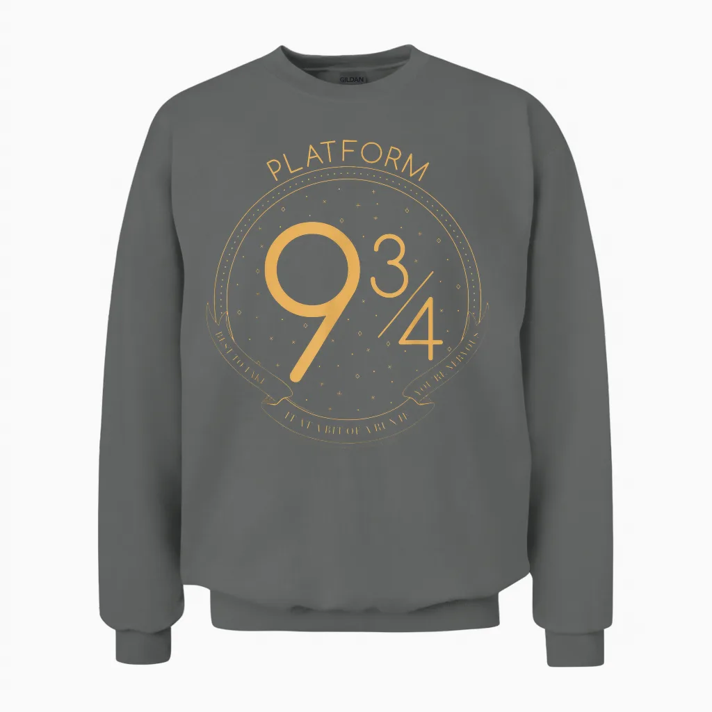 Harry Potter Platform 9 & 3/4 Train Station Line Art Logo Unisex Sweatshirt in Graphite Heather