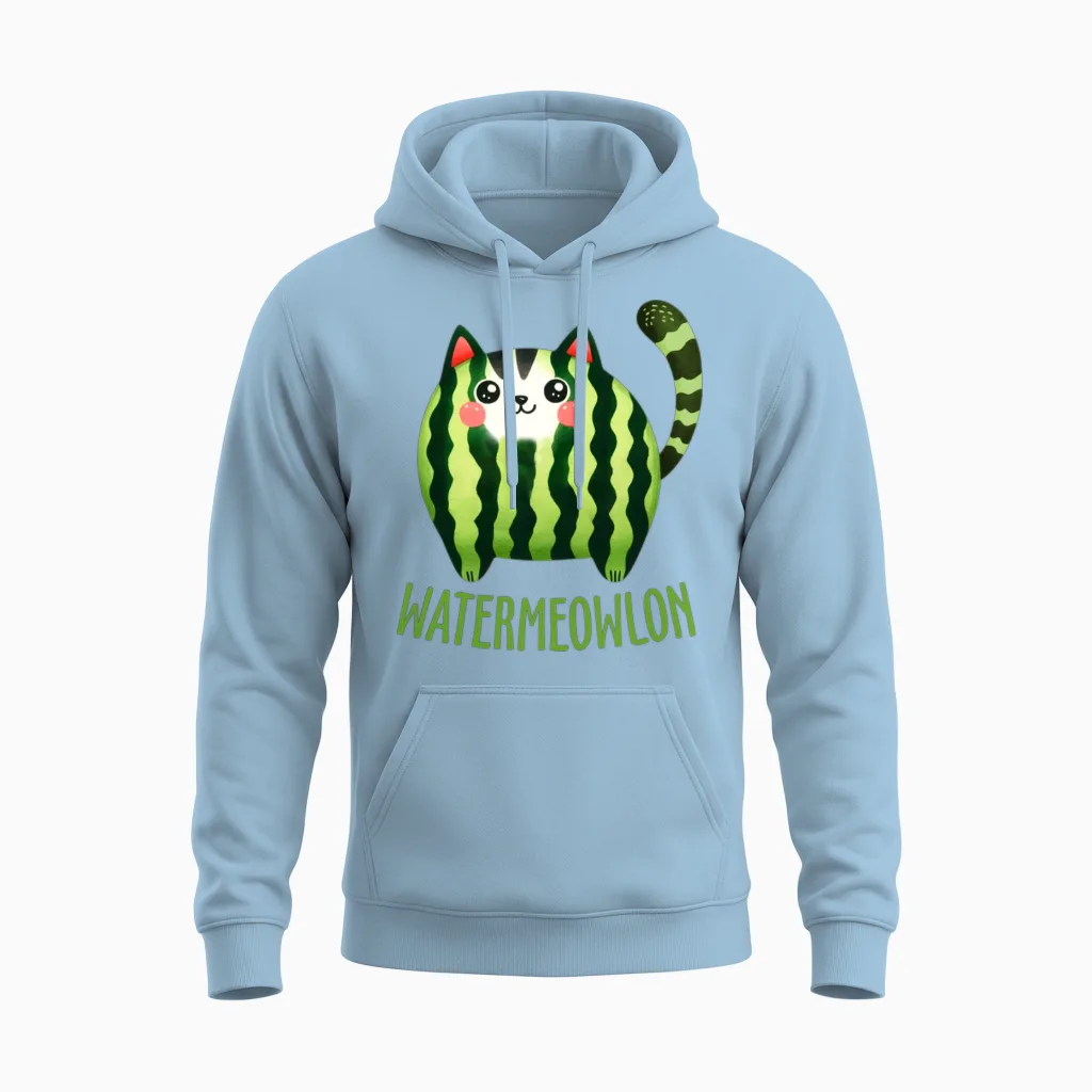 Funny Cat Watermelon Watermewlon Unisex Hoodie in Light Blue