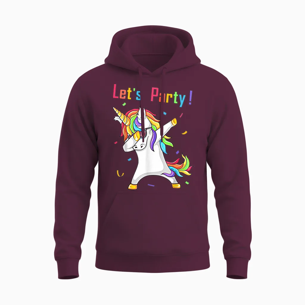 Unicorn Party Outfit Women Men Boys Girls Unicorn T-Shirt, Black Unisex Hoodie in Maroon