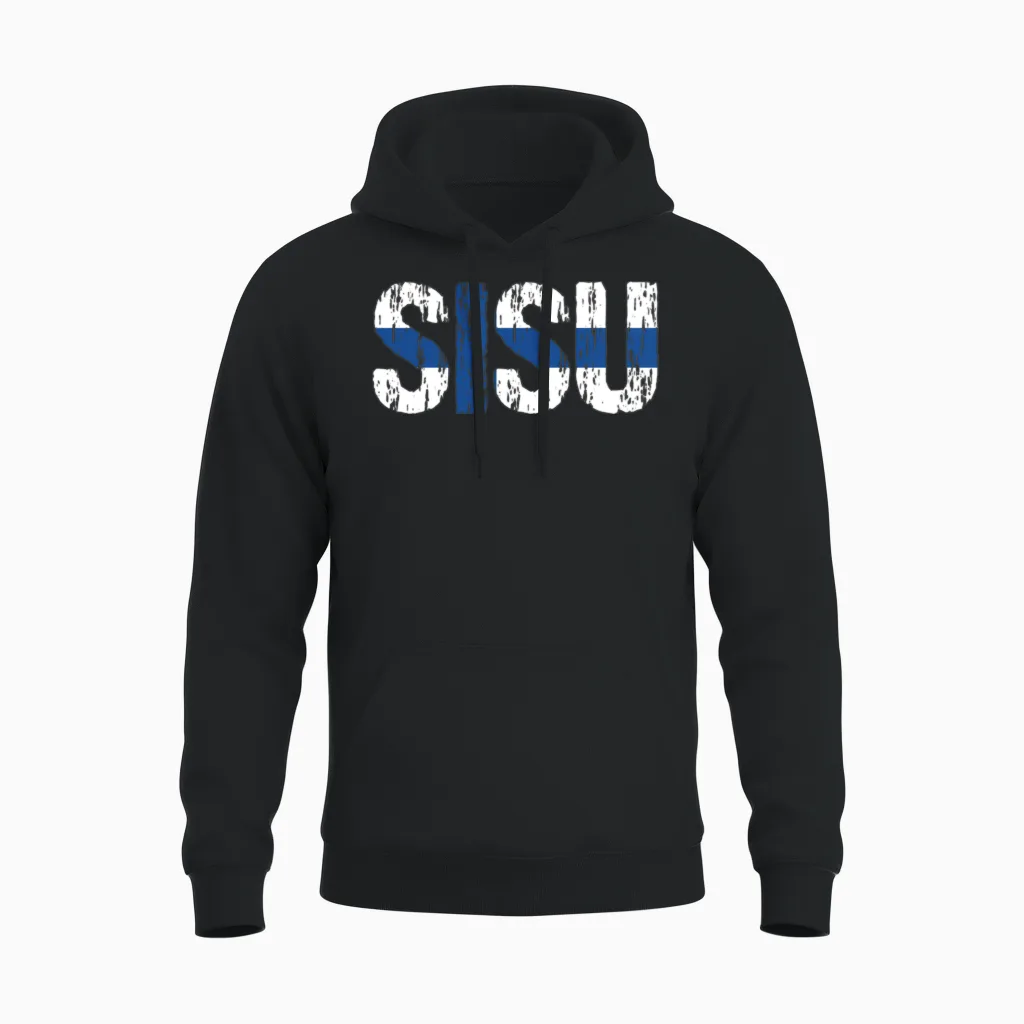 Sisu Finnish Flag Distressed Suomi Unisex Hoodie in Black
