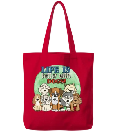 Dogs. Life Is Better with Dogs! Tote Bags - Red