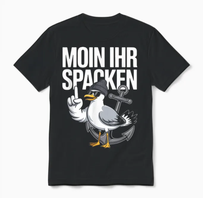 Moin Ihr Spacken Möwe Anker Retro Unisex T-Shirt in Black