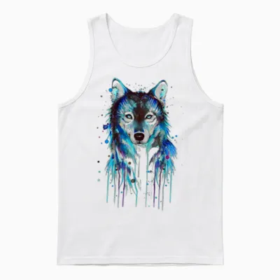 Blue Wolf Unisex Tank Top - White