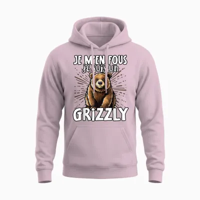 Je M'en Fous Je Suis Un Grizzly - Grizzly Cute T-Shirt, Black, S Unisex Hoodie - Light Pink