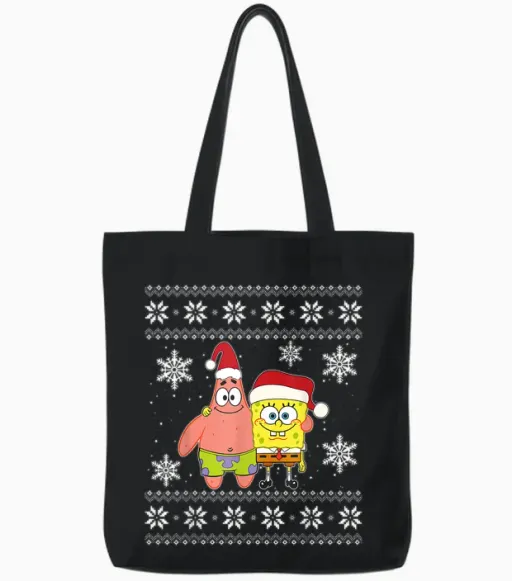 Mademark X Spongebob Squarepants - Spongebob and Patrick Best Friends Holiday Christmas Graphic Tote Bags in Black