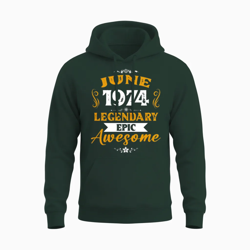 June 1974 Legendary Birthday Present Unisex Hoodie in Forest