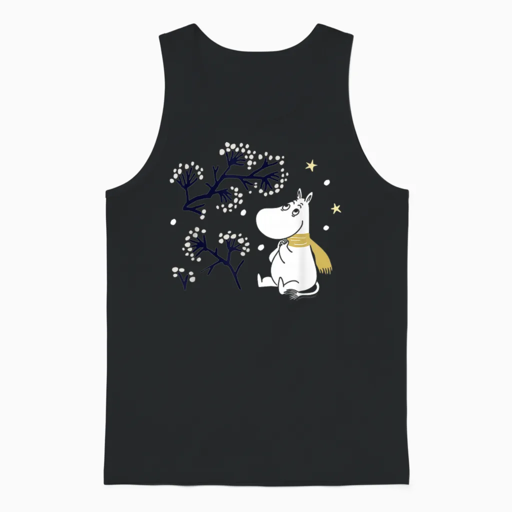 Moomin Moomintroll Winter Watching the Snow T-Shirt, Blue Unisex Tank Top in Black
