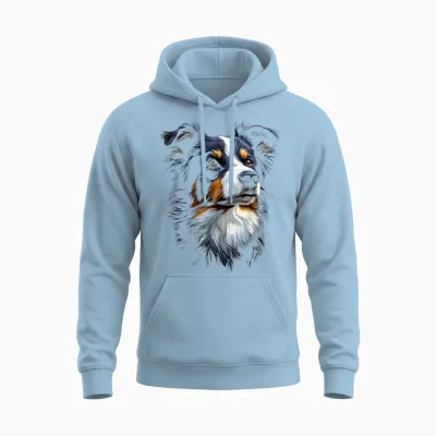 Dog Border Collie T-Shirt, Black, S Unisex Hoodie - Light Blue