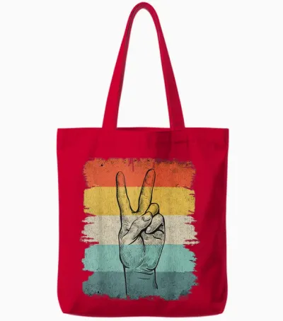 Frieden Handzeichen Peace Retro Tote Bags - Red