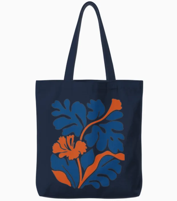 Abstract Floral Harmony & Botanical Tote Bags in Navy