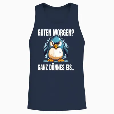Guten Morgen Ganz Dünnes Eis Slogan Penguin T-Shirt, Black Unisex Tank Top - Navy