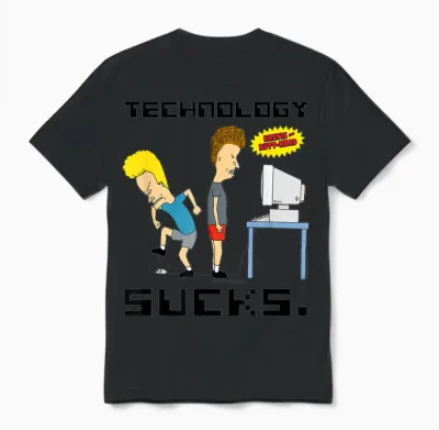 Beavis and Butt-Head Technology Is Scheiße T-Shirt, Gray, S Unisex T-Shirt - Black