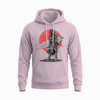 Samurai Surfer Red Sun Unisex Hoodie - Light Pink