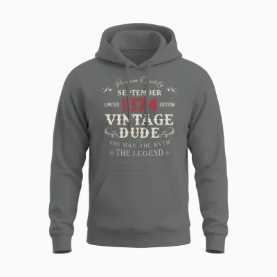 September 1974 Vintage Birthday Present Unisex Hoodie - Graphite Heather