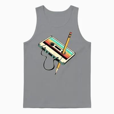 80s & 90s Retro Party Fancy Dress Tape T-Shirt, Black, S Unisex Tank Top - Sport Grey