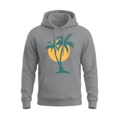 Retro Sunset Palm Tree Unisex Hoodie - Sport Grey