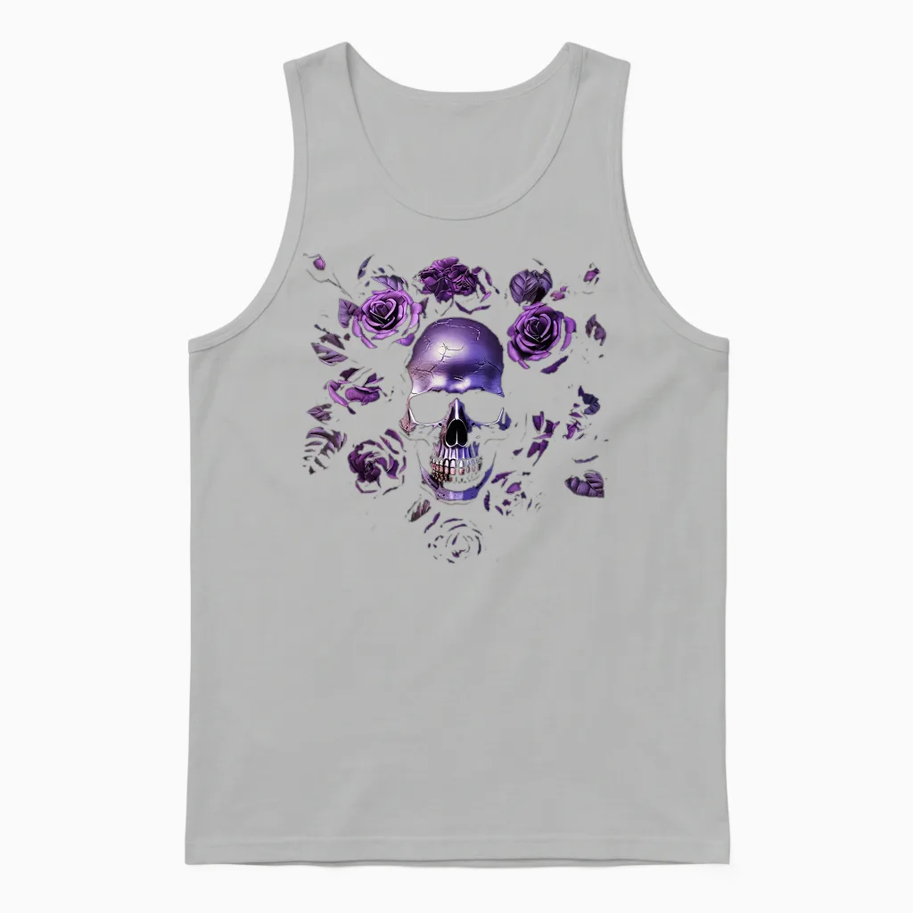 Totenkopf Mit Lila Rosen Gothic Unisex Tank Top in Ash