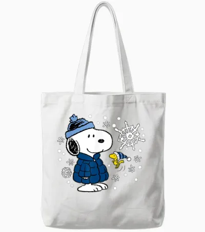 Peanuts - Snoopy Woodstock Cozy Winter Snowflakes Tote Bags - White
