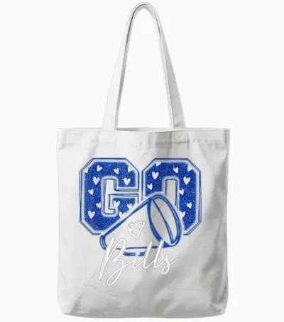 Go Cheer Bills Design Shirt for Man Women Girls Tote Bags - White