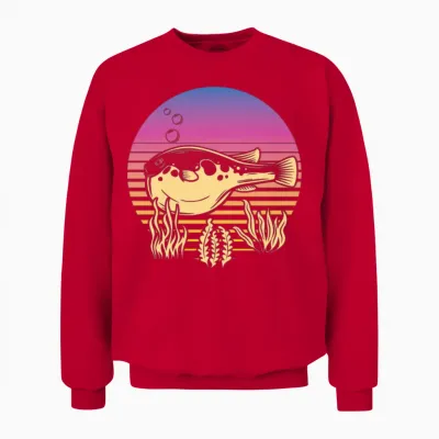 Blowfish Retro Balloonfish Puffer Fish Unisex Sweatshirt - Red