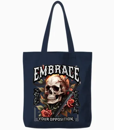 'embrace Your Opposition, Stay Humble' Skull Rose Tote Bags - Navy