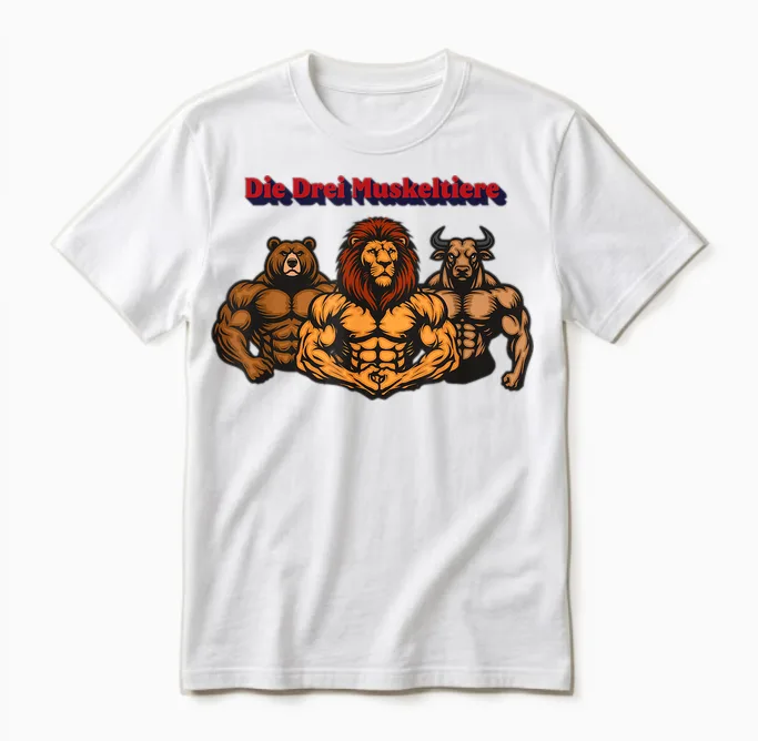 Die Drei Muskeltiere Pump Cover Lustig Sport Fitness Gym Unisex T-Shirt in White