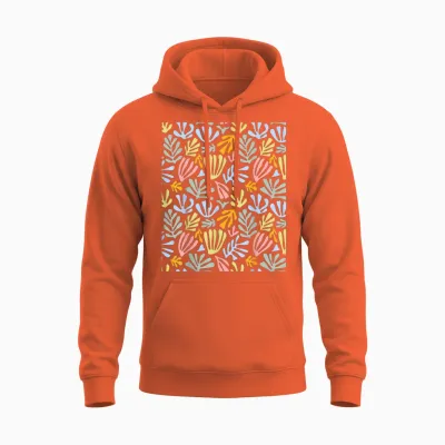 Matisse Inspired Painting - Abstract Botanical Floral T-Shirt, Black, S Unisex Hoodie - Orange