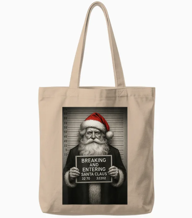 Funny Santa Christmas β Santa Claus Mugshot Tote Bags in Natural