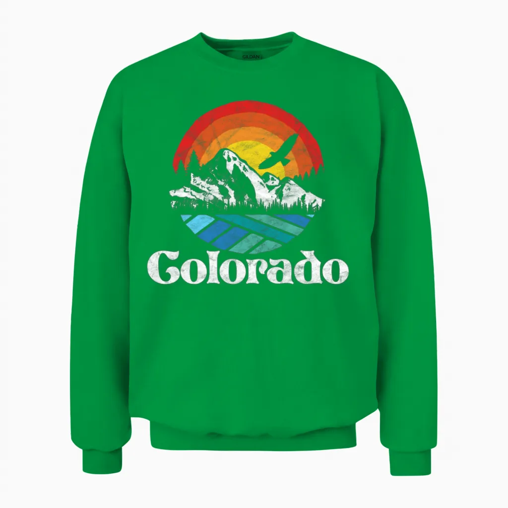 Retro Colorado Mountains Distressed Unisex Sweatshirt - Irish Green