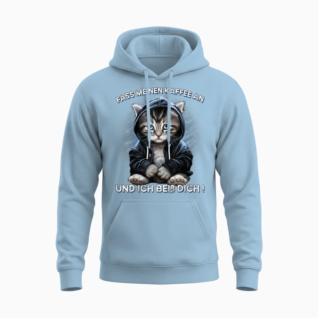 Fass Meinen Kaffee an Und Ich Beißdich T-Shirt, Black Unisex Hoodie in Light Blue