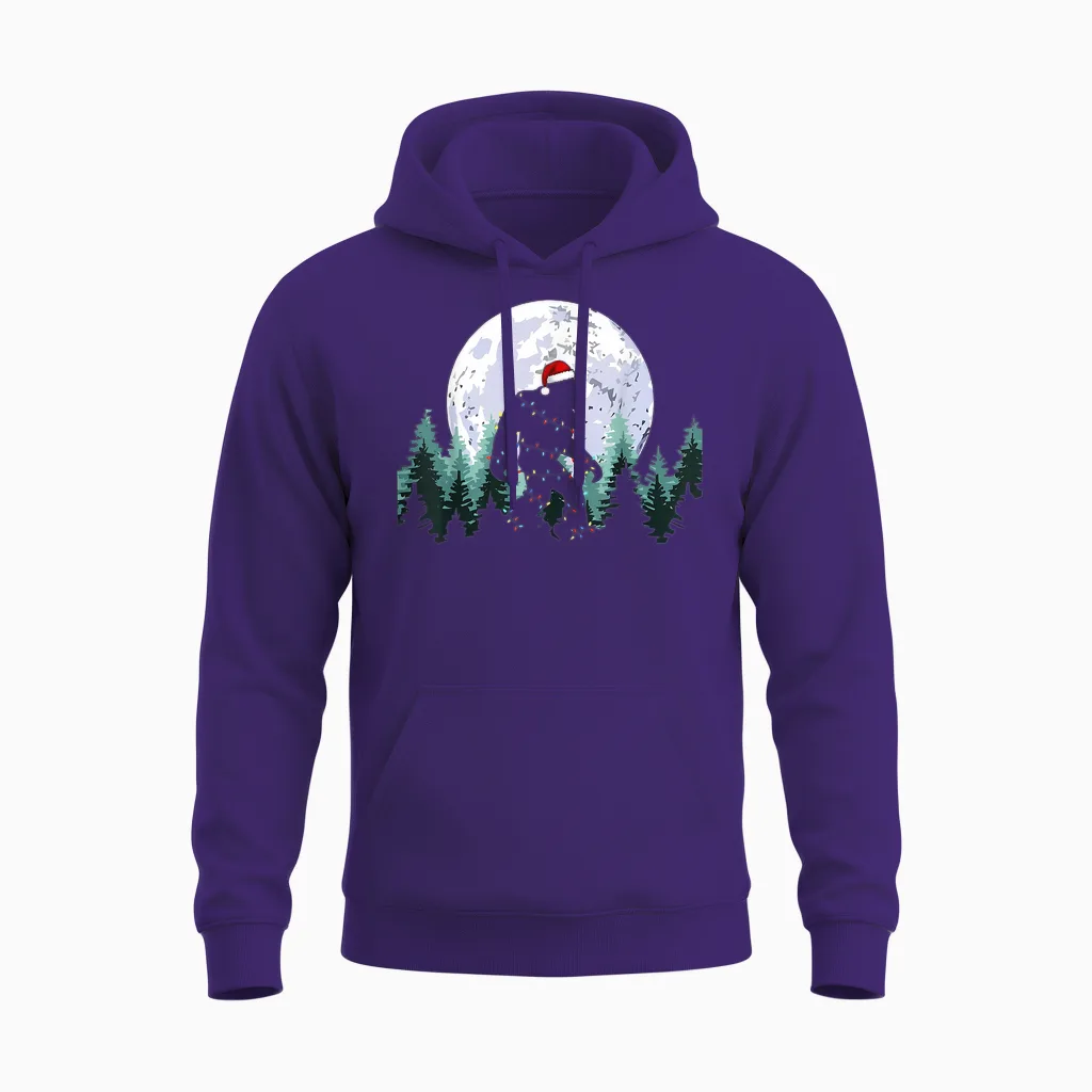 Christmas Bigfoot Sasquatch Tree Lights Funny Xmas Men Boys Unisex Hoodie in Purple