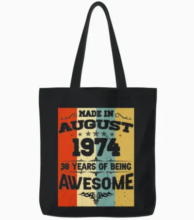 August 1974 Vintage Birthday Present Tote Bags - Black