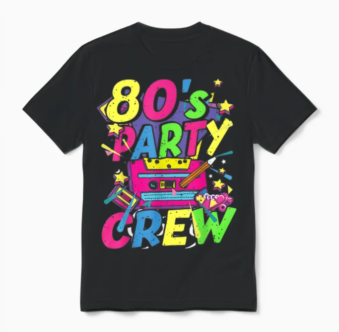 80s Outfit Party Crew Theme Party Costume Women's Men's T-Shirt, Black Unisex T-Shirt in Black