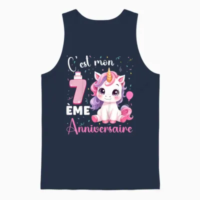 Enfant C'est Mon 7 ème Anniversaire Unicorn Birthday 7 Years T-Shirt, Black, 2 Unisex Tank Top - Navy