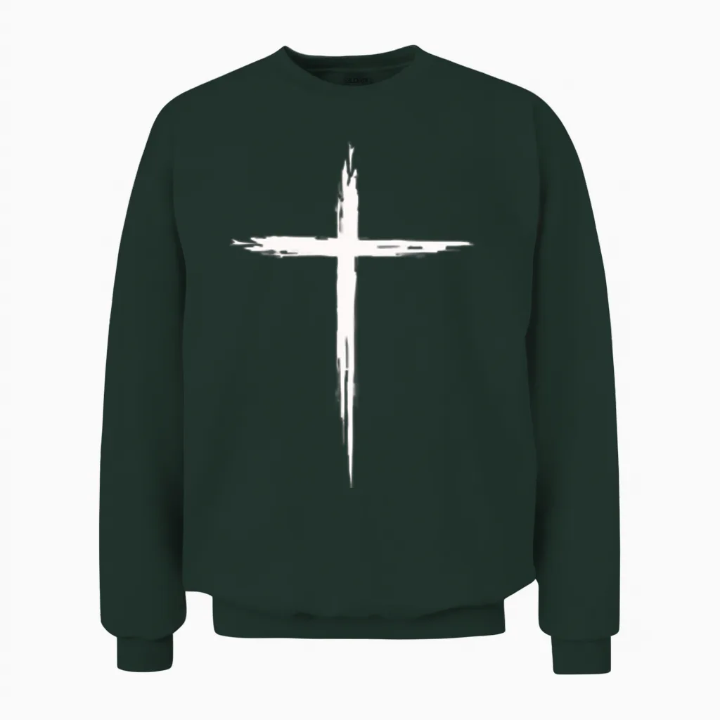 Christian Cross Christians Men Women Jesus Christ Cross Pullover Unisex Sweatshirt in Forest